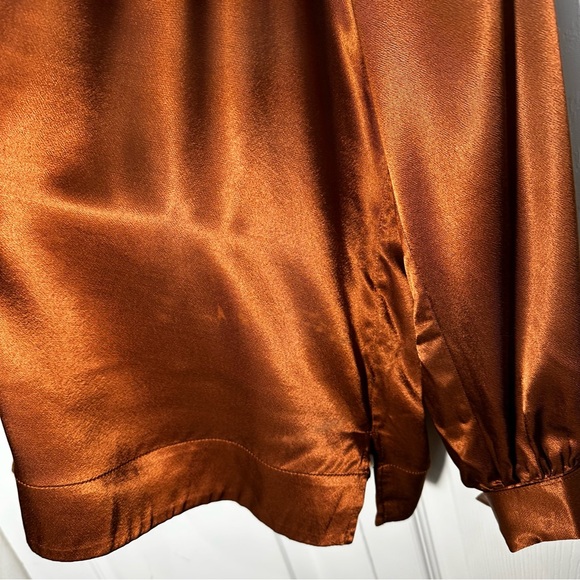 Rails Wynna Satin Blouse Cedar Size L Ruched V-Neck Copper - Picture 11 of 11